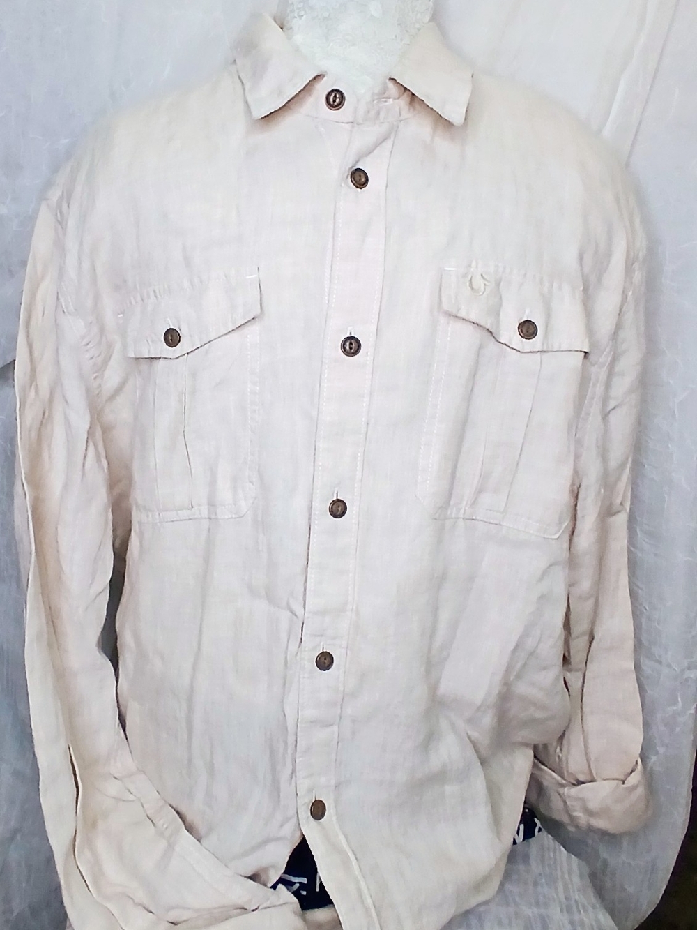 True Religion Men's Beige Button-Down Shirt